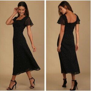 Lulus Womens Midi Dress NWT Size XS So Kiss Me Black Floral Print Short Sleeve